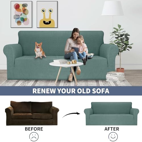 JIVINER Stretch Oversized Sofa Covers 1 Piece 4 Seater Couch Covers Jacquard Universal Sofa Slipcovers for Extra Large Funiture Protector for Kids, Pets (Pea Green, XL Sofa)