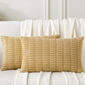 2 Pack Corduroy Decorative Throw Pillow with Inserts, 18x18 Inch Soft Boho Throw Pillow, Square Striped Throw Pillows for Couch, Bed, Sofa Decor (Golden Brown, 12" x 20" (with Inserts))
