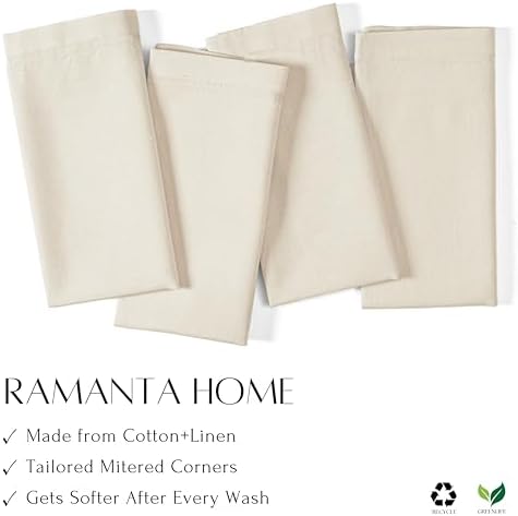 Ramanta Home Natural Linen Flax Cloth Napkins Set of 4, 18x18 Inches