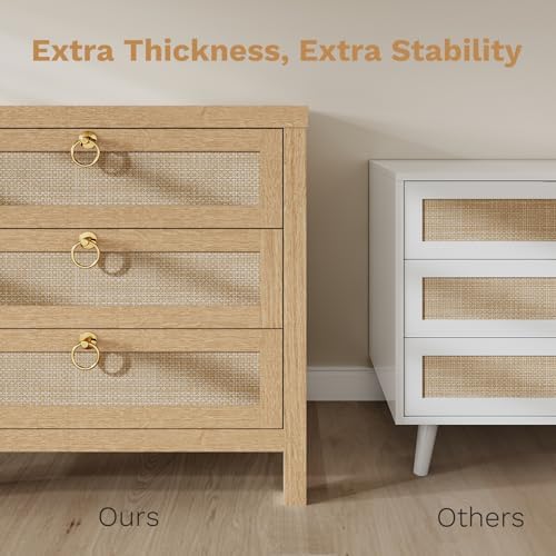 Eclatara Large Rattan Night Stand Set of 2 Boho Nightstand with 3 Drawers