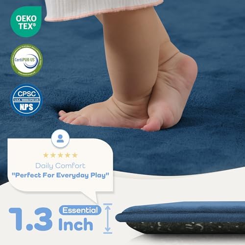 1.3" Thick Baby Floor Play Mat 71x59 Padded Foam Playmat, Blue