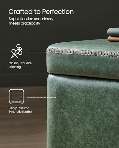 VASAGLE Storage Ottoman Bench with Stitching, PU Leather, Entryway Bedroom