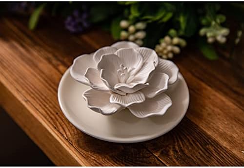 Essential Oil Passive Flower Diffuser -Non-Electric Porcelain Aromatherapy Diffusers for Small Mini Room, Desk Decorative, Bathroom (Hibiscus)