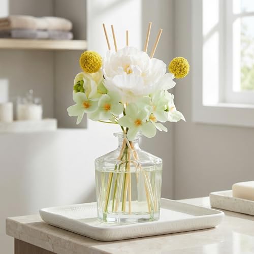 COCORRÍNA Reed Diffuser - Gardenia 8.5 Fl.oz Flower Reed Diffuser Set with 8 Sticks, Home Fragrance Reed Diffuser for Home Bedroom Office Bathroom Shelf Decor (Master Collection)