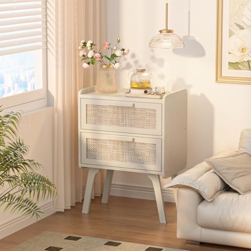 Lerliuo Rattan Nightstands Set of 2 for Bedroom, 2 Drawers