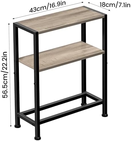 Narrow Side Table, 2-Tier Small End Table, Slim Nightstand