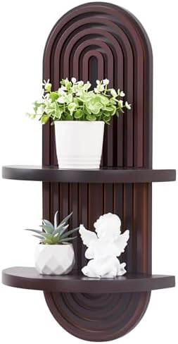 Wood Arched Floating Wall Shelf, Modern Wall Art Trinket Shelf Dark Brown