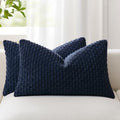 Kevin Textile Soft Corduroy 12"x20" Lumbar Pillow Covers 2 Pack, Navy Blue