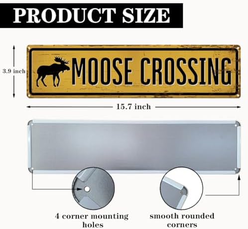 Rustic Farmhouse Metal Tin Sign, Moose Crossing Sign, Vintage Animal Road Signs for Porch, Yard, and Farmhouse, Animal Crossing Warning Signs, Perfect for Garden and Road, 15.7 x 3.9 inches