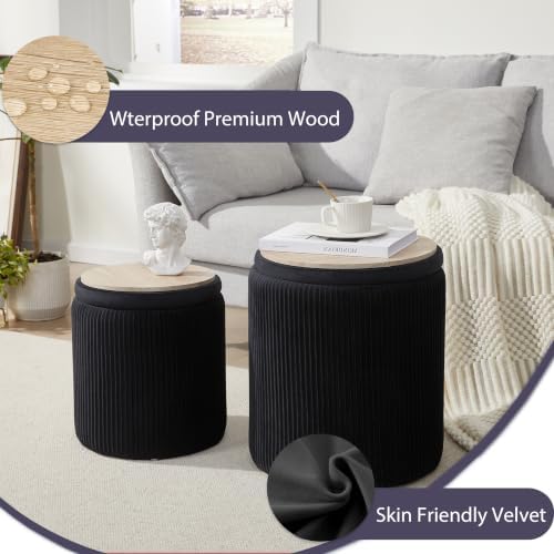 Royal Windsor Round Ottoman with Storage Set of 2, Storage Vanity Stool