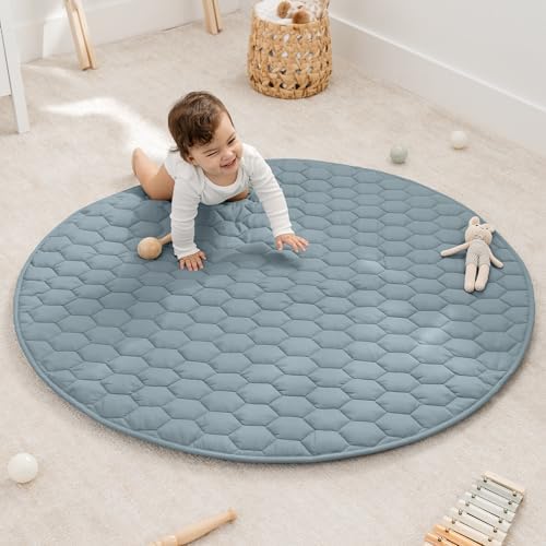 Comfy Cubs Round Kids Play Mat Medium 48in Baby Floor Mat - Pacific Blue