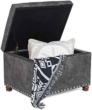 Adeco High End Classy Tufted Accents Rectangular Storage Bench Ottoman Footstool,Heather Gray