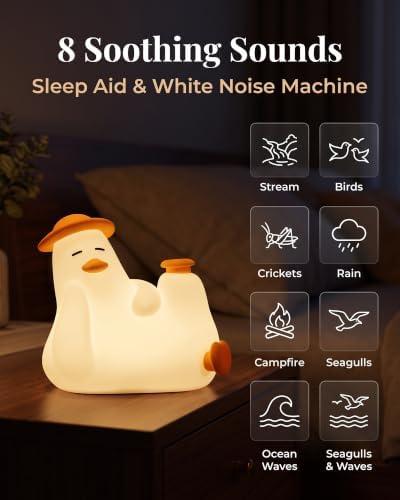 Duck Night Light for Kids, 8 Soothing Sounds, 14 Colors Lamp