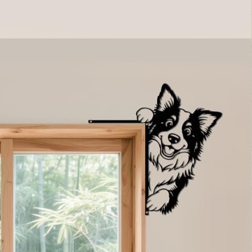 CUTHOLLOW Peeping at Border Collie Door Topper Sign Metal Wall Art Decor