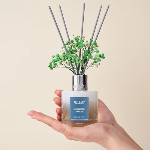 Airkeep Reed Diffuser Set,3.38 fl oz (100 ml) - Cinnamon Vanilla Oil Diffusers with 8 Reed Sticks, Home Fragrance Reed Diffuser for Bathroom Shelf Decor