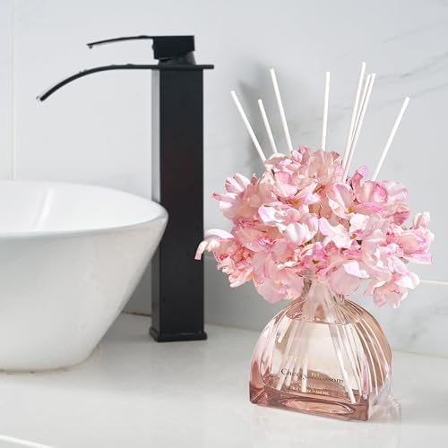 COCORRÍNA Reed Diffuser - 8.5 Oz Cherry Blossom Reed Diffuser with 8 Sticks for Home Bathroom Shelf Decor (Simple Luxe Collection)