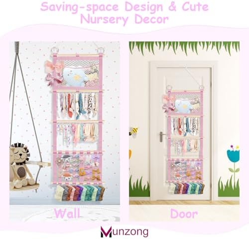 Munzong Headband Holder 52x17 inch, Pink Hair Bow Clip Organizer for Baby
