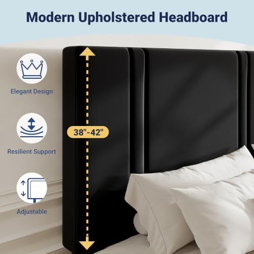 Allewie Cal King Platform Bed Frame with Velvet Upholstered Headboard