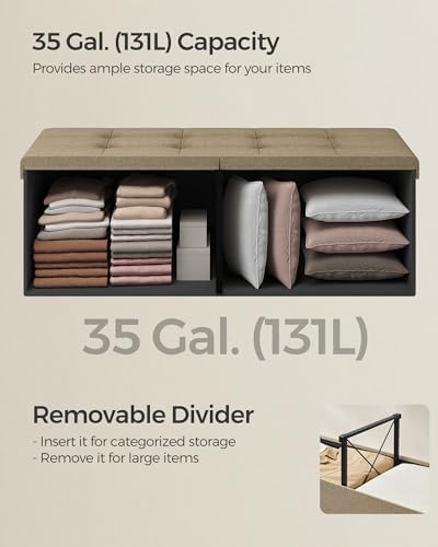 SONGMICS 43.3 Inches Storage Ottoman, Foldable Bench with Flipping Lid