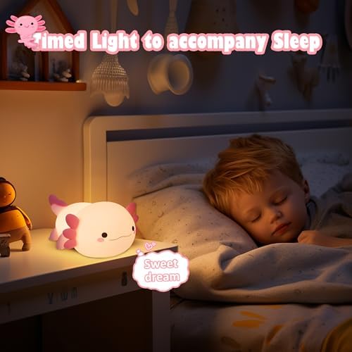 OkiyiD Axolotl Gifts, Cute Axolotl Night Light for Kids, Animal Silicone Nursery Night Lamp, Cute Room Decor Night Light for Kids Girls Boys Birthday Gifts