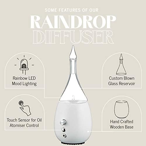 Raindrop 3.0 Nebulizing Diffuser for Essential Oil/Aromatherapy by Organic Aromas with Touch Sensor and MagConnect-Style Electrical Cord and Adapter. (White)
