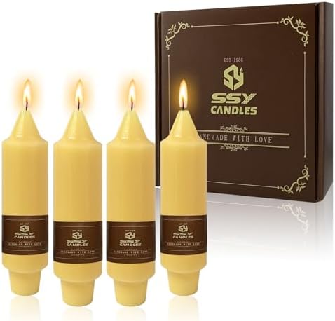 NJAO HOO Natural Beeswax Short Taper Candles 5 Inch Candlesticks Dripless Pure Beeswax Candles for Home Dinner Nontoxic Candles, 4 Pack