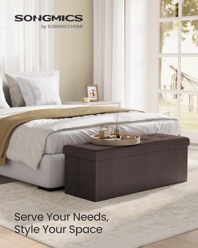 SONGMICS 43.3 Inches Folding Storage Ottoman Bench, Load 660 lb
