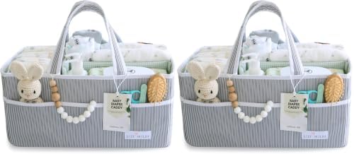 Baby Diaper Caddy Organizer - Large Tote Bag for Newborn essentials Boy or Girl - Baby Shower Basket - Nursery Must Haves - Registry Favorites - Newborn Caddie Car Organizer (Pack of 2)