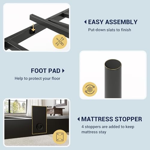 Allewie Twin Size Metal Platform Bed Frame with Headboard, Black
