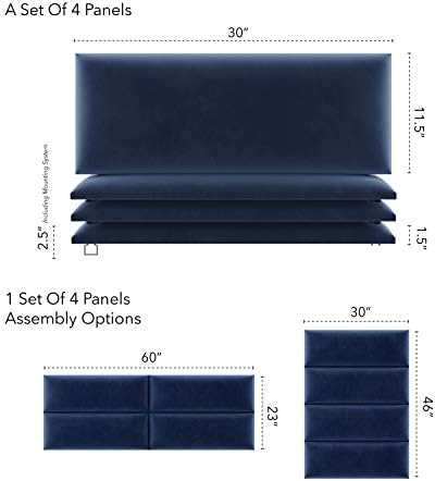 Vänt Wall Mounted Headboard Panels, Queen/Full, Velvet Navy