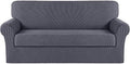 Turquoize Stretch Sofa Slipcover 2 Pieces Sofa Cover Couch Cover for 3 Cushion Couch Washable Furniture Protector Covers with Elastic Bottom Feature Thick Jacquard Fabric (Sofa, Grey)