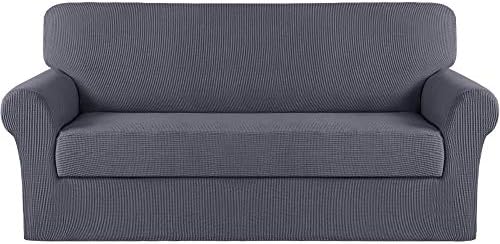 Turquoize Stretch Sofa Slipcover 2 Pieces Sofa Cover Couch Cover for 3 Cushion Couch Washable Furniture Protector Covers with Elastic Bottom Feature Thick Jacquard Fabric (Sofa, Grey)