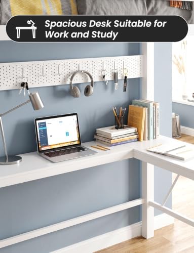 Twin Size Metal Loft Bed with L-Shaped Desk and 8 Storage Drawers,White