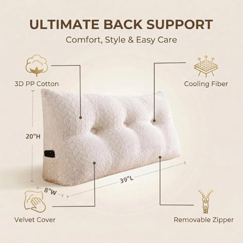 Headboard Pillow Twin Size, Reading Pillow for Bed, Leaf Pattern Wedge Pillow, Tufted Backrest Support, Headboard Substitute, Beige
