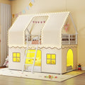 Girls Bunk Bed Twin Over Twin, House Loft Bed with LED Lights