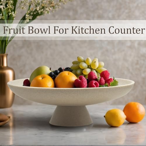 LIN CHUAN Large Decorative Bowl, Resin Pedestal Fruit Bowl, Beige