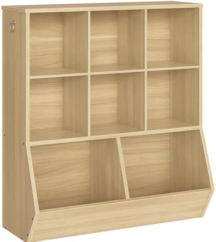 HOOBRO Kids Bookshelf, Toy Storage Organizer, Toy Organizers and Storage with 8 Cubicles, Bookcase Footboard, Bookshelf for Kids Room, for Playroom, Bedroom, Nursery, School, Natural NL35CW01G1