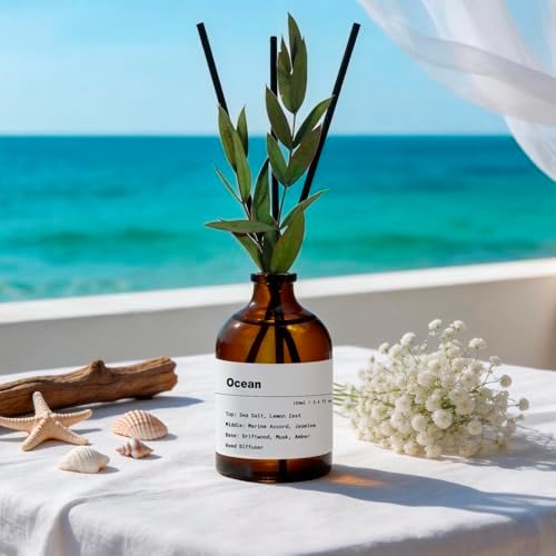 Reed Diffuser Set, Ocean Scent, 3.4 fl oz, Oil Diffusers with Sticks