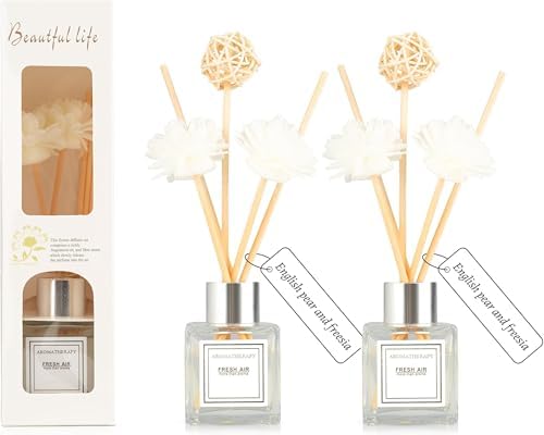 2PCS Reed Diffuser Set, 1.7 oz Scent Diffuser with Sticks, Freesia Scent
