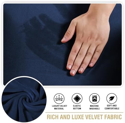 H.VERSAILTEX Stretch Velvet 3 Piece T Cushion Sofa Slipcovers Individually Sofa Cushion Covers for 3 Cushion Couch Seat Cushion Covers for Sofa Seat Cushion Covers Stay in Place(Sofa, Navy)