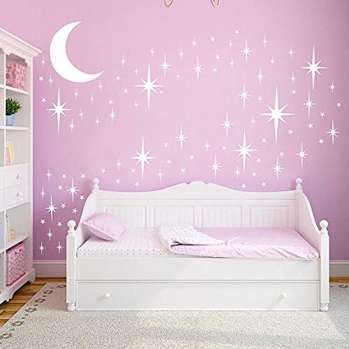 Retro Starburst Wall Decals Stars Wall Sticker Star Moon Vinyl Decal White