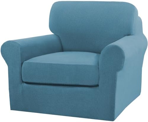Turquoize 2 Piece Chair Covers Armchair Slipcovers for Living Room Armchair Sofa Cover with Individual Cushion Covers Feature Jacquard Fabric (Chair, Storm Blue)