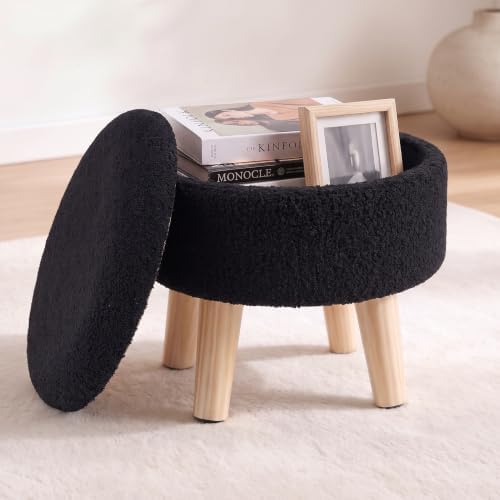 DUMOS Small Storage Ottoman Foot Stool, Round Foot Rest for Living Room
