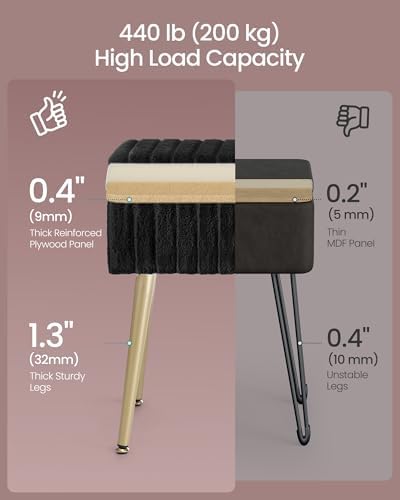 SONGMICS Vanity Stool Chair with Storage, Metal Legs, Max. Load 440 lb