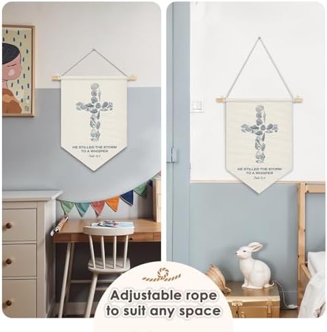 Wheatwin Christian Ocean Nursery Decor, Coastal Seashell Cross Bible Verse Wall Hanging Pennant Flag Banner, Ocean Wall Decor for Kids Nursery Toddler Room Bedroom Playroom 15x11 Inch