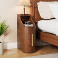 7.87" Narrow Nightstand with 2 Drawers, Walnut Bedside Table for Small Space, Skinny End Table with 1 Semi-Open Shelf for Living Room, Bedroom