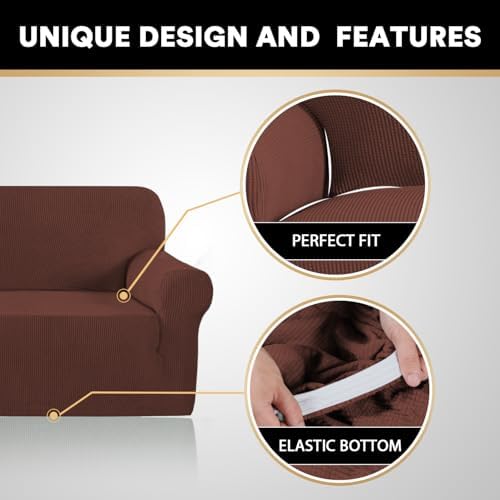 PrinceDeco Stretch Sofa Slipcover 1 Piece Sofa Cover for 3 Cushion Couch Furniture Protector/Cover Couch with Elastic Bottom Soft and Durable Sofa Cover Pet Protector (Sofa, Burnt Brick)