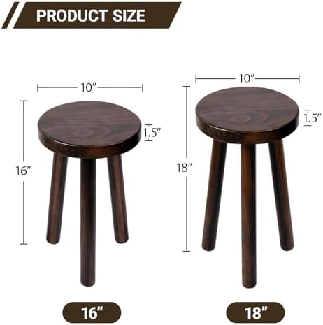 Wood Plant Stand Set of 2 (18+16" Tall) - Dark Walnut Round Solid Wood Plant Stand, Side Table, or Bathroom Stool - Heavy Duty Stool for Small Spaces
