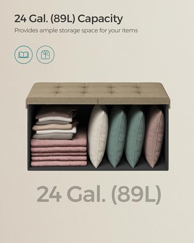 SONGMICS 30 Inches Storage Ottoman, Foldable Bench with Flipping Lid
