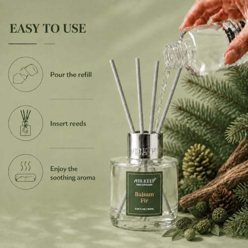 Airkeep Balsam Fir Reed Diffuser Refill – 6.76 fl oz Premium Scented Oil for Home Aromatherapy – Long-Lasting Fragrance for Reed Diffusers – Perfect for Bathroom, Bedroom & Home Decor